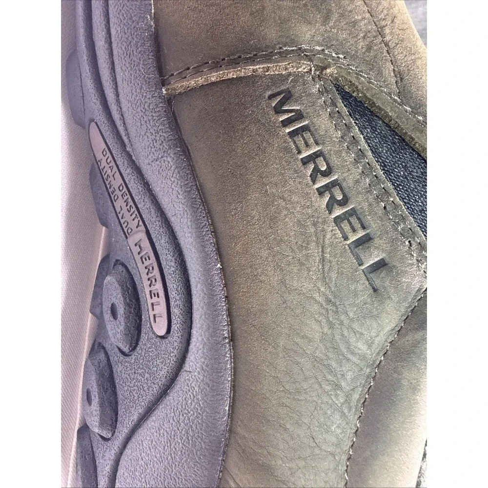 Merrell Work Men’s Jungle Moc Leather Composite Toe Slip on Work shoes Brown 8
